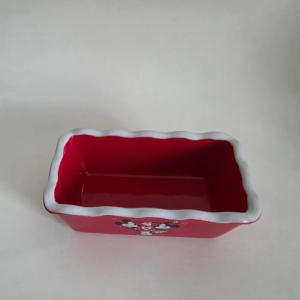 Disney Mickey Minnie Heart Stoneware Loaf Baking Dish Red 2022